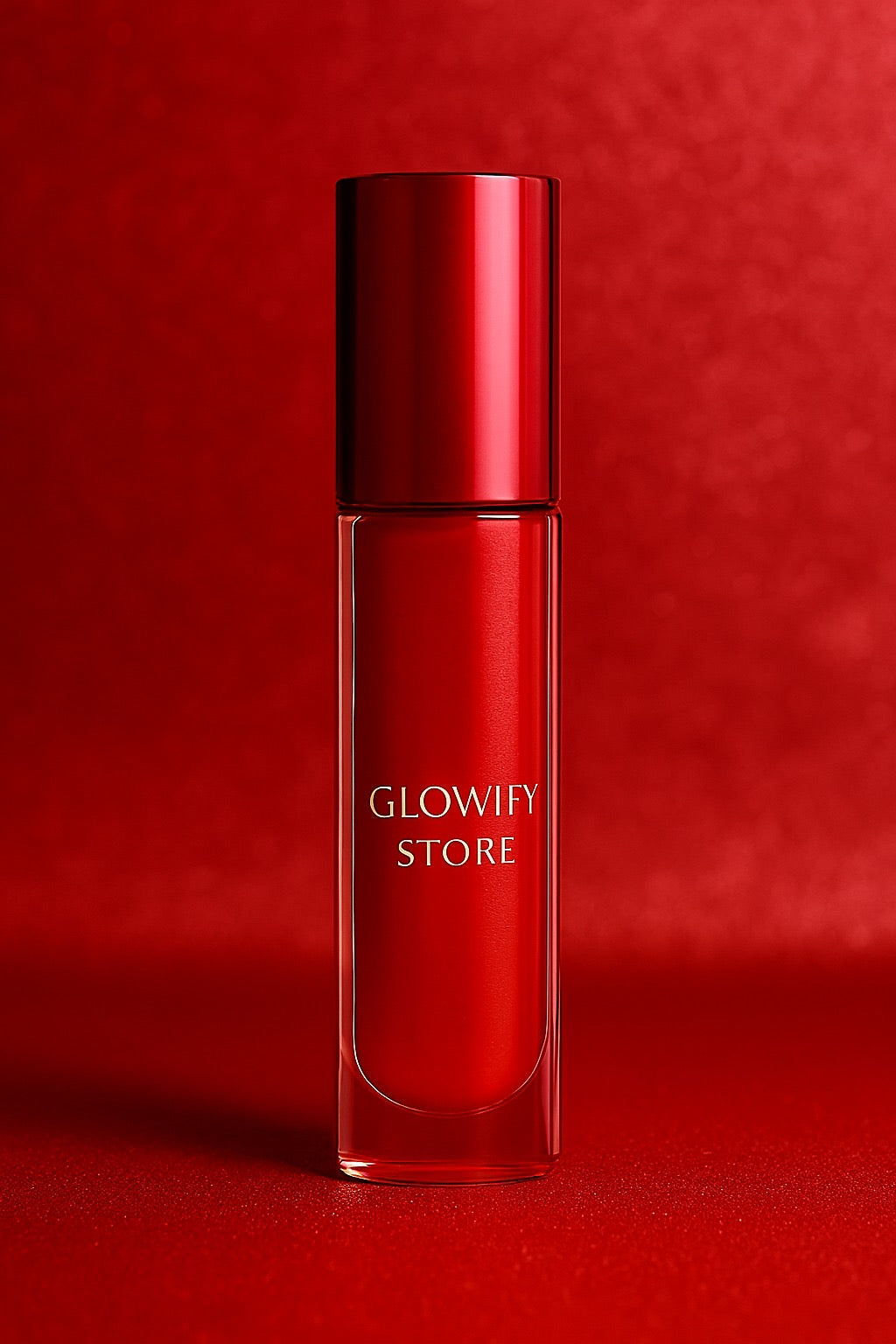 LipGloss™ Hydrating Ultra-Shine Lip Gloss in a sleek red tube against a vibrant red background, perfect hydrating lip gloss.