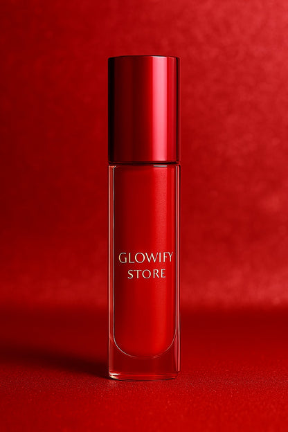 LipGloss™ Hydrating Ultra-Shine Lip Gloss in a sleek red tube against a vibrant red background, perfect hydrating lip gloss.