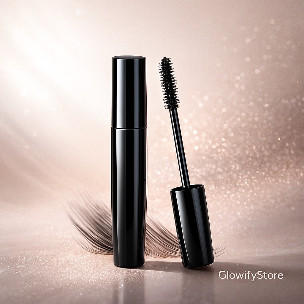 waterproof 7D mascara in a sleek black tube with a brush, displaying a glossy finish and elegant design.
