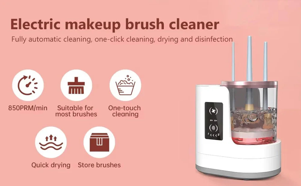 3 IN 1 Electric Makeup Brush Cleaner Machine With Makeup Brush Dryer-Holder-Portable Automatic USB Cosmetic Brushes Cleaner Tool